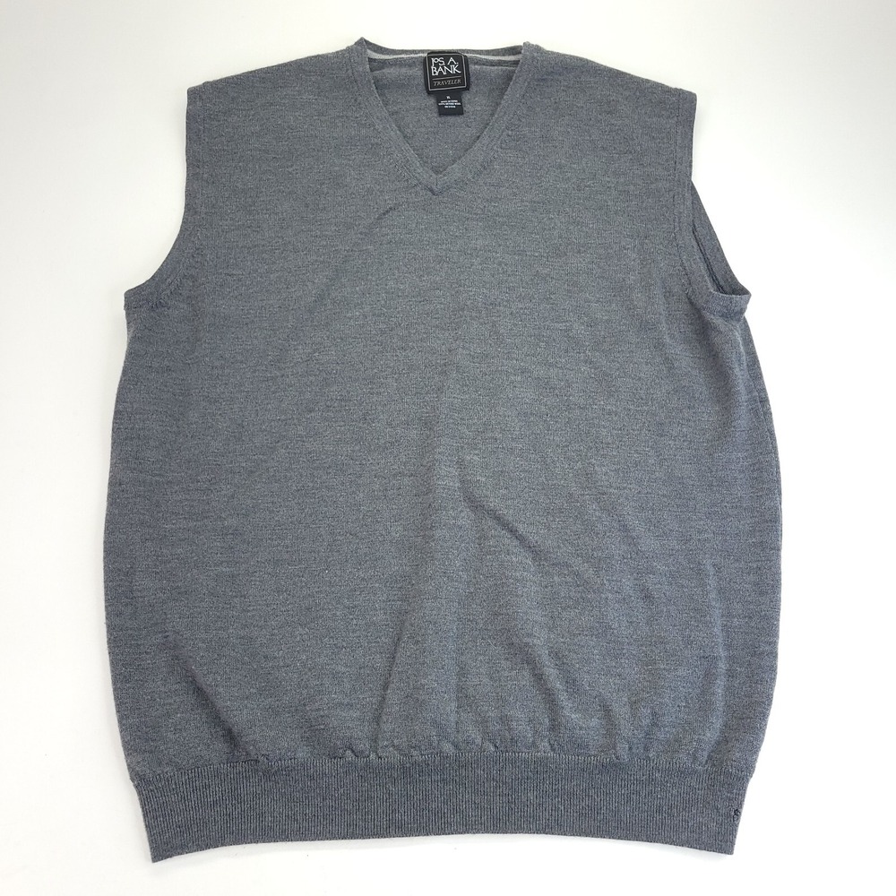 Jos A Bank Sweater Vest Mens‎ Extra Large Gray Traveler 100% Merino Wool V Neck